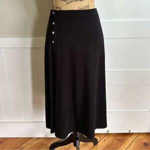 Garnet Hill Women’s Size S Black Side Button Detail Knit Faux Wrap Skirt Midi